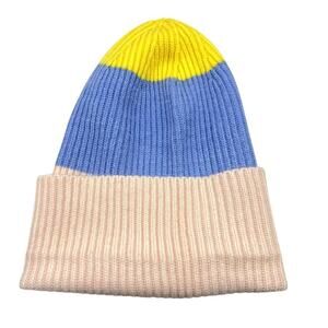 Norla Canada Handmade Alpaca Wool Color Block Ribbed Knit Beanie Hat Pink Blue